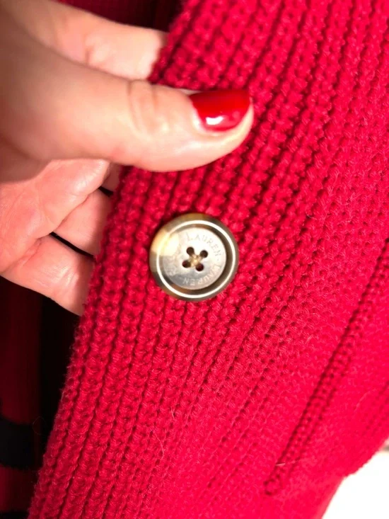 Vintage Lauren Ralph Lauren Red Long Knit Duster Sweater Minimalist - Picture 4 of 5